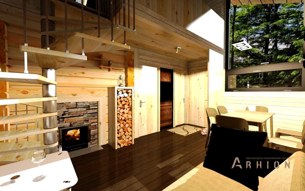 9. Проект одноэтажного дома в стиле барн с двускатной кровлей, l-50, площадью - 51 кв c мансардой, сауной, терассой